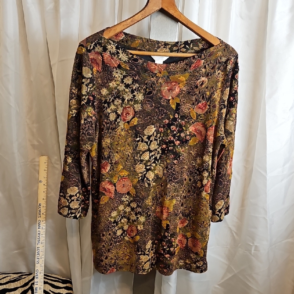 Christopher & Banks Floral Long Sleeve Top - Brown and Orange